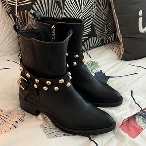 Catherine Malandrino Black Ankle Boots with Gold Studs